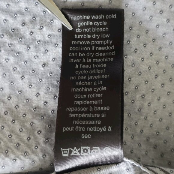 John Varvatos Shirt Mens L Gray Birds Eye LS Button Roll Up Tab Casual Preppy - Picture 16 of 16